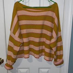 Free People pink and green striped sweater, very oversized, size medium.